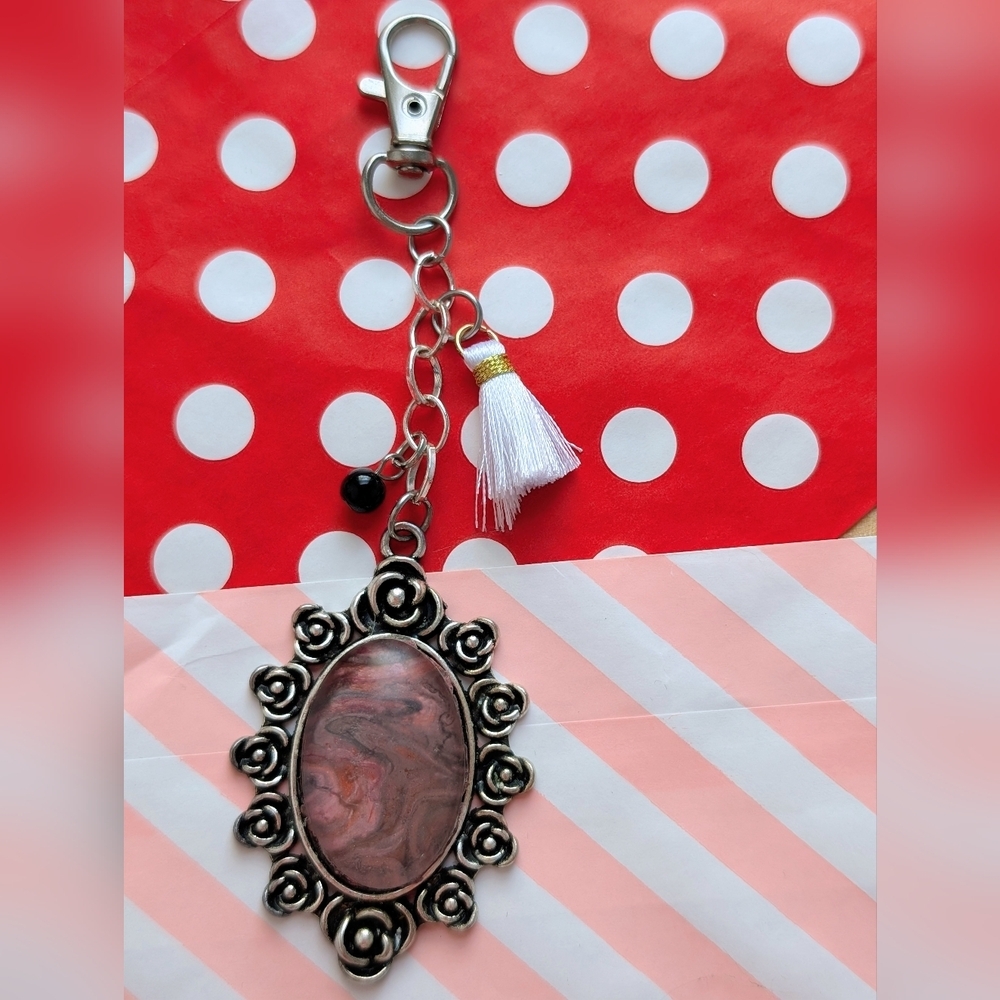 Elegant Silver and Black Pendant Bag Charm